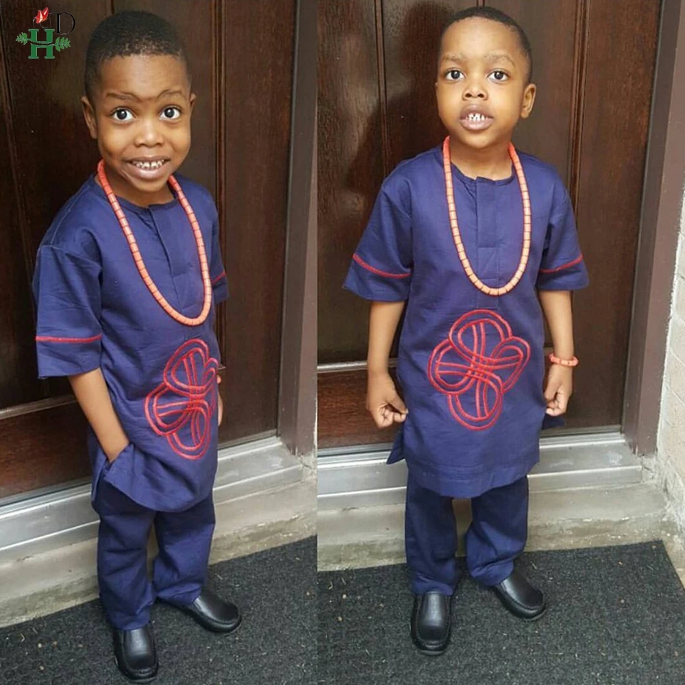 H & D Afrikanische Kinder Kleidung Afrika Kid Junge Mädchen Dashiki Shirts Anzüge Zwei 2 Stück Set Kinder Outfit Kind mädchen Top Hose Sets Image