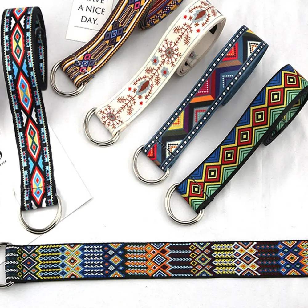 Frauen Männer Nylon geflochtene Leinwand Doppel rings chnalle ethnischen Stil vielseitige Jeans Student Trend Gürtel Bund Image