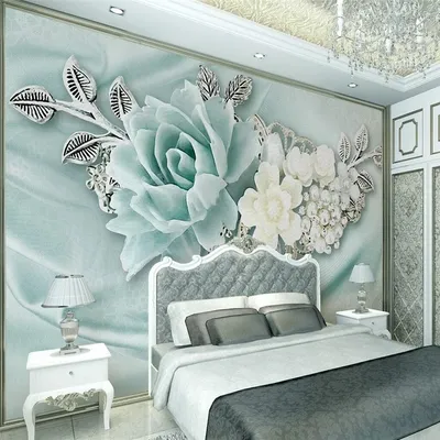Benutzerdefinierte Fototapete großes Wandbild 3D Stereo Mintgrün Schmuck Perle Ölgemälde Blume TV Image