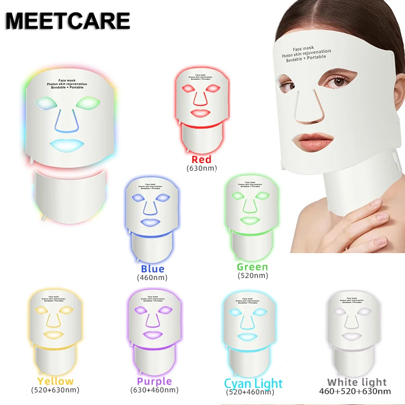 7 Farben LED Photon Gesichts maske Hals Set gute Qualität Silikon Gesichts maske Anti Akne aufhellen Haut Reparatur Öl Kontrolle Image