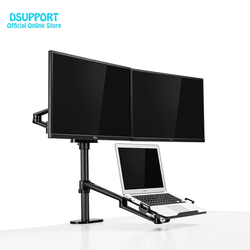 OL-10T Aluminium Höhenverstellung Desktop Dual 17-32 Zoll Monitorhalter + 12-17 Zoll Laptop Halter Ständer Full Motion Triple Mount Arm Image
