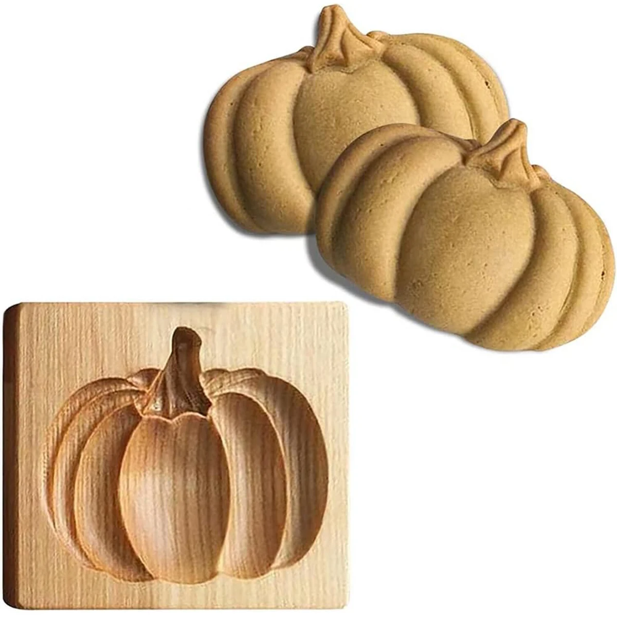 Keksformen aus Holz für Halloween, 3D-geschnitzte geprägte Lebkuchenform zum Backen, Kürbisschädel Geist Hexe Jack O 'Lantern Image