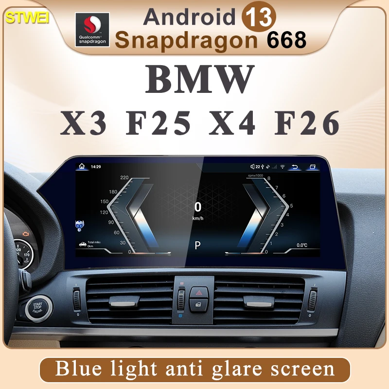 STWEI Android 13, neuer blauer Licht-Blendschutz-Blatt-Bildschirm, geeignet für BMW X3 F25 X4 F26 Wireless CarPlay AUTO Car Multimedia Image