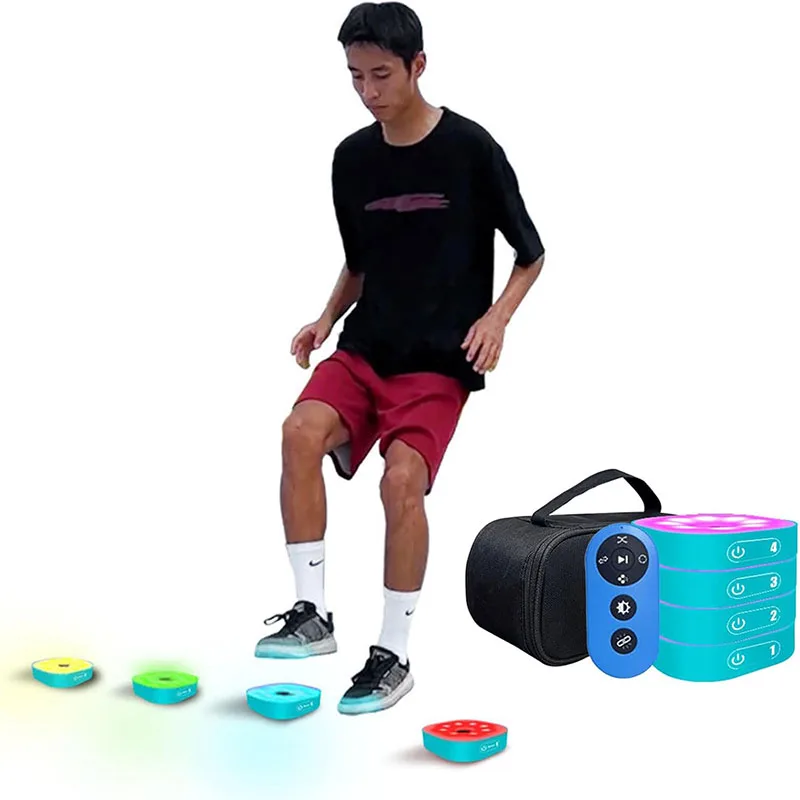 Reaktions-Trainingslichter, Fernbedienung, Geschwindigkeit, Beweglichkeitstrainingsgerät mit 4 Modi, 4 Lichtfarben für Fußball, Basketball Image