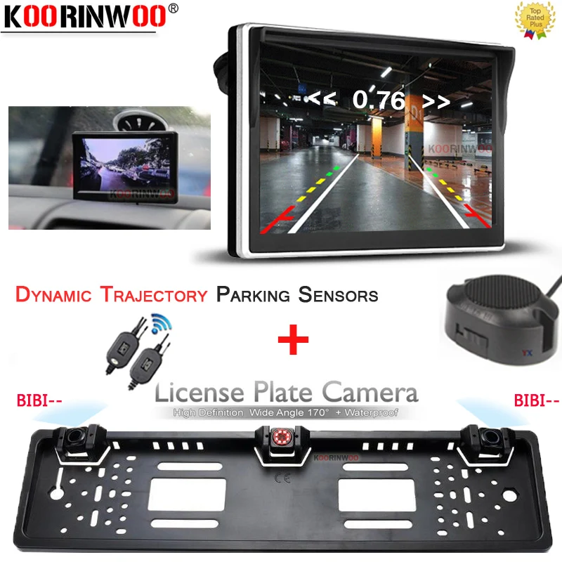 Koorinwoo EU-Nummern-Kennzeichenrahmen Parktronic Drahtlose Parksensoren Dynamische Flugbahn Rückfahrkamera Fensterhalter Image