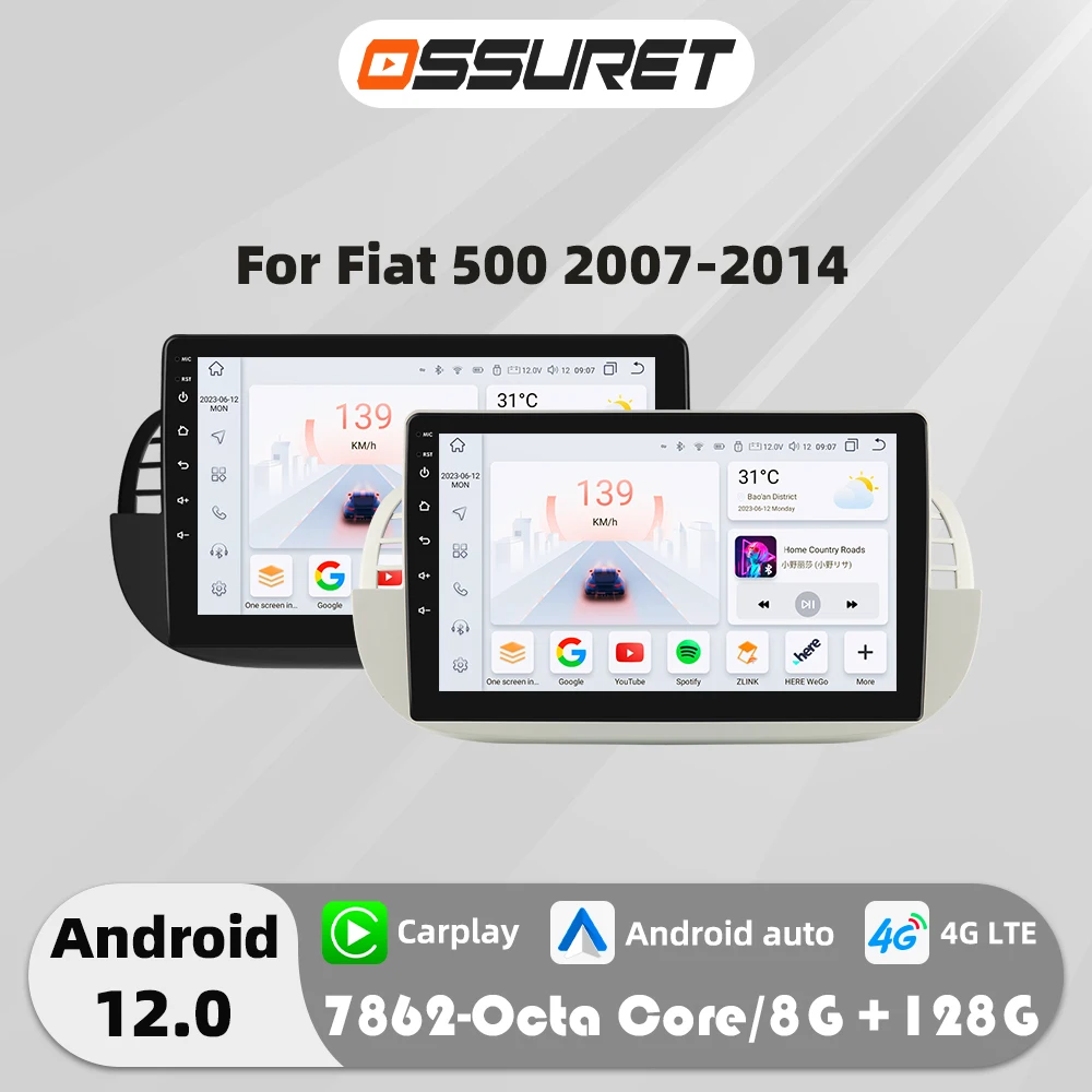 4G 8 Core Android Auto radio GPS Stereo Für Fiat 500 2007-2014 Multimedia Video player 2DIN Autoradio DSP carplay 7862 Kopf Einheit Image
