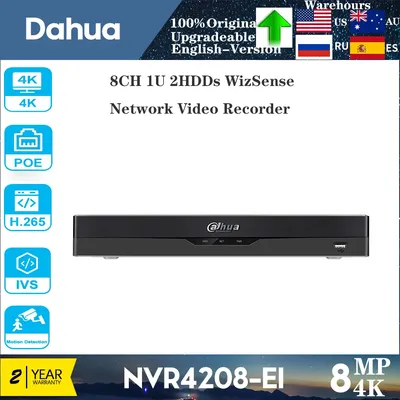 Original Dahua 4K 8MP ONVIF NVR 8 Channels NVR4208-EI 1U 2Sata WizSense Surveillance Video Recorder