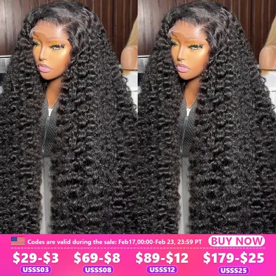 200% Density Deep Wave 13x6 HD Lace Frontal Wig 30 32 Inch Transparent 13x4 Water Wave Lace Frontal Human Hair Wigs For Women