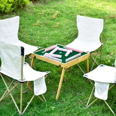 1 Set Outdoor Folding Mahjong Table with Chinese Mahjong Tiles Set Portable Mahjong Game Kits for