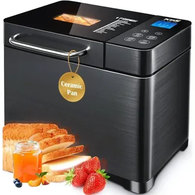 17-in-1 Bread Maker-Dual Heaters, 710W Machine Stainless Steel with Gluten-Free, Dough