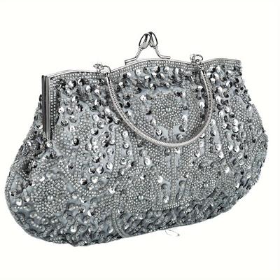 TEMU Xudrez Beaded Sequin Design Flower Evening Purse Large Clutch Bag