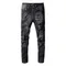 Jeans da uomo High Street neri grigi Jeans Skinny elasticizzati con lettere in pelle ricamate