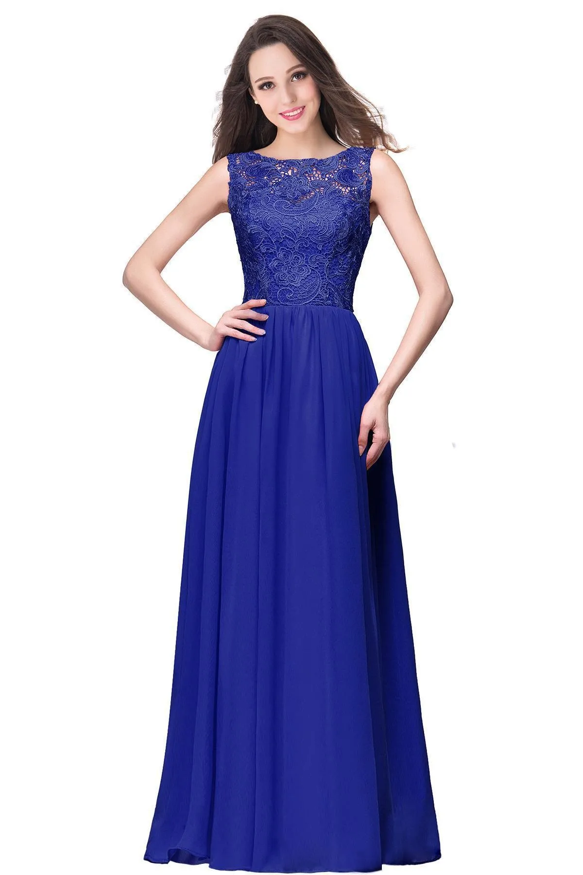 Baby Online Roben de Demoiselle d'Honneur eine Linie lange königsblaue Brautjungfer Kleider Maxi Chiffon Spitze Abschluss ball formelle Party kleid Image