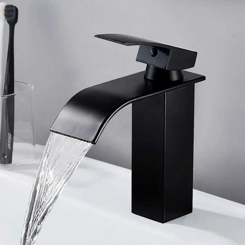 Wasserfall-Waschbecken, Edelstahl, hoher und niedriger Wasserhahn, schwarz, heiße und kalte Toilette, Waschbecken, Badezimmer, Zuhause