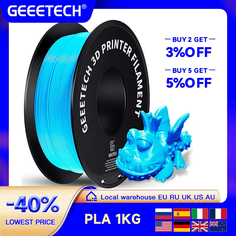 Geeetech Standard-PLA-Filament, 1 kg, 1,75 mm, Kunststoffmaterial für 3D-Drucker, Genauigkeit 0,03 mm, passend für die meisten FDM-Drucker Image