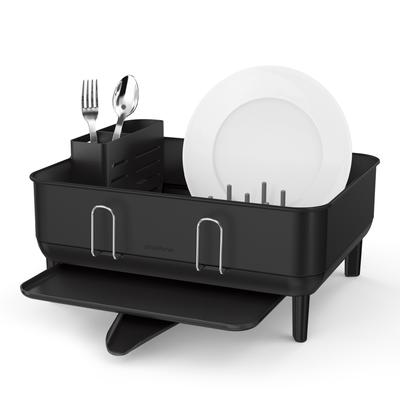 Compact Steel Frame Dish Drying Rack with Swivel Spout Drain - Matte Blac