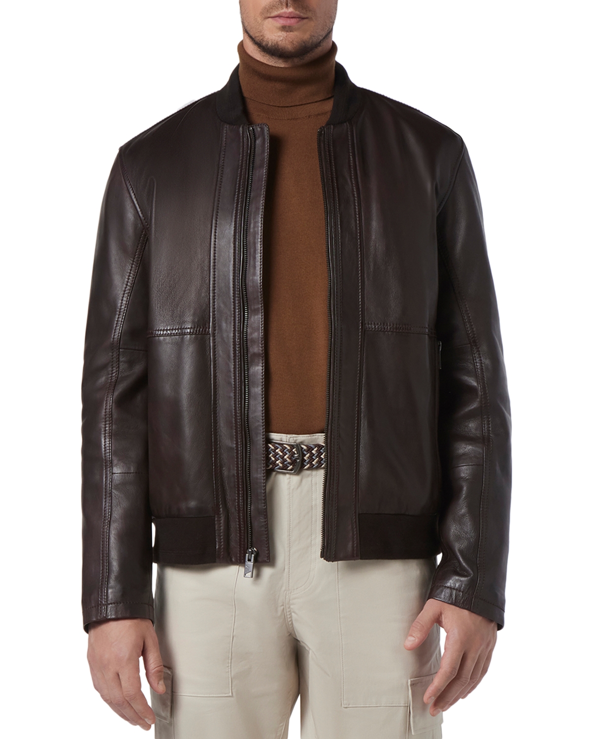 Andrew Marc MacNeil Leather Bomber Jacket - Hickory