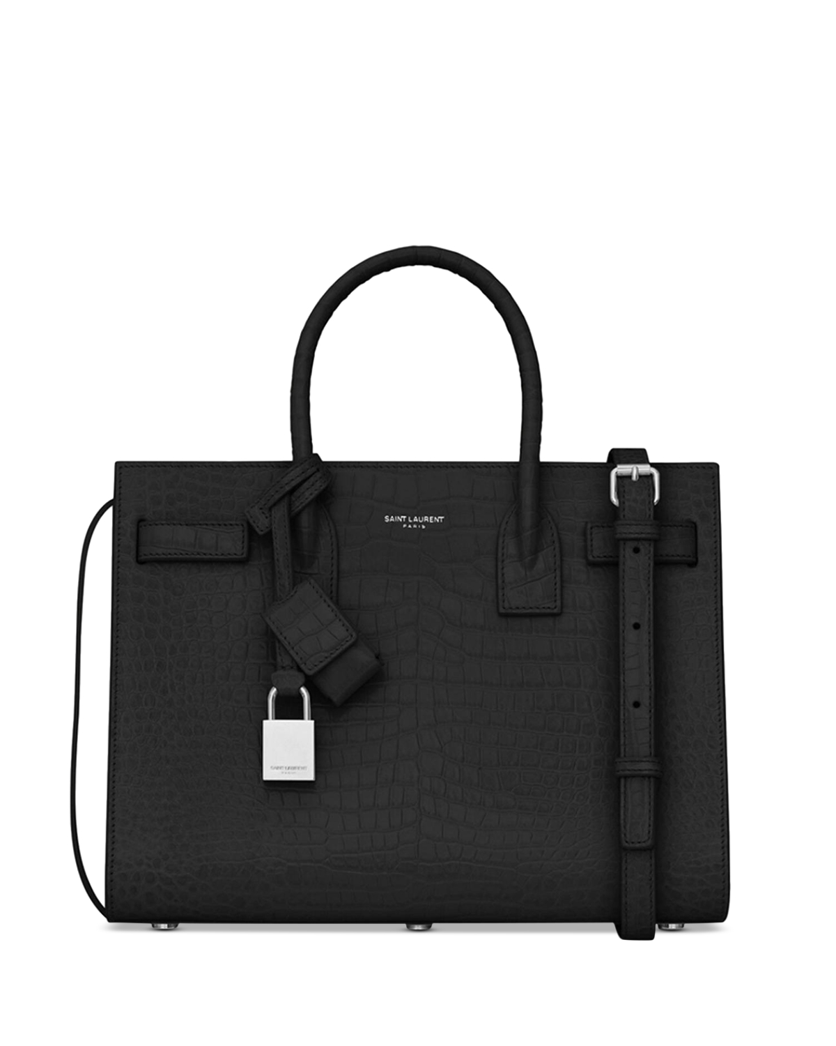 Saint Laurent Sac De Jour Baby Top Handle Convertible Handbag - Black Croc/Silver
