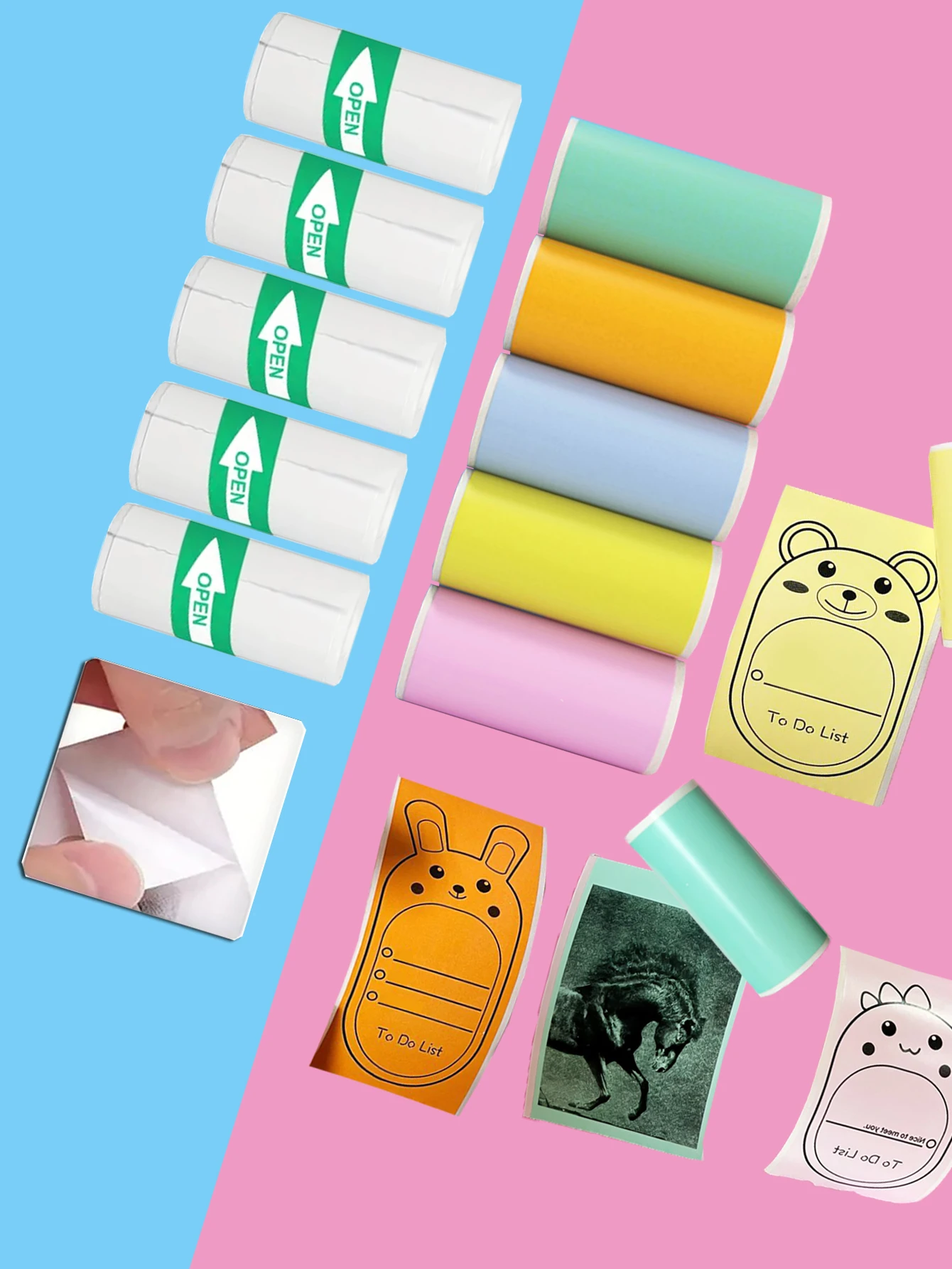 Mini drucker papier 57x25mm Thermo etiketten papier, Aufkleber, Farb papier, weißes selbst klebendes Aufkleber papier für Mini drucker Image