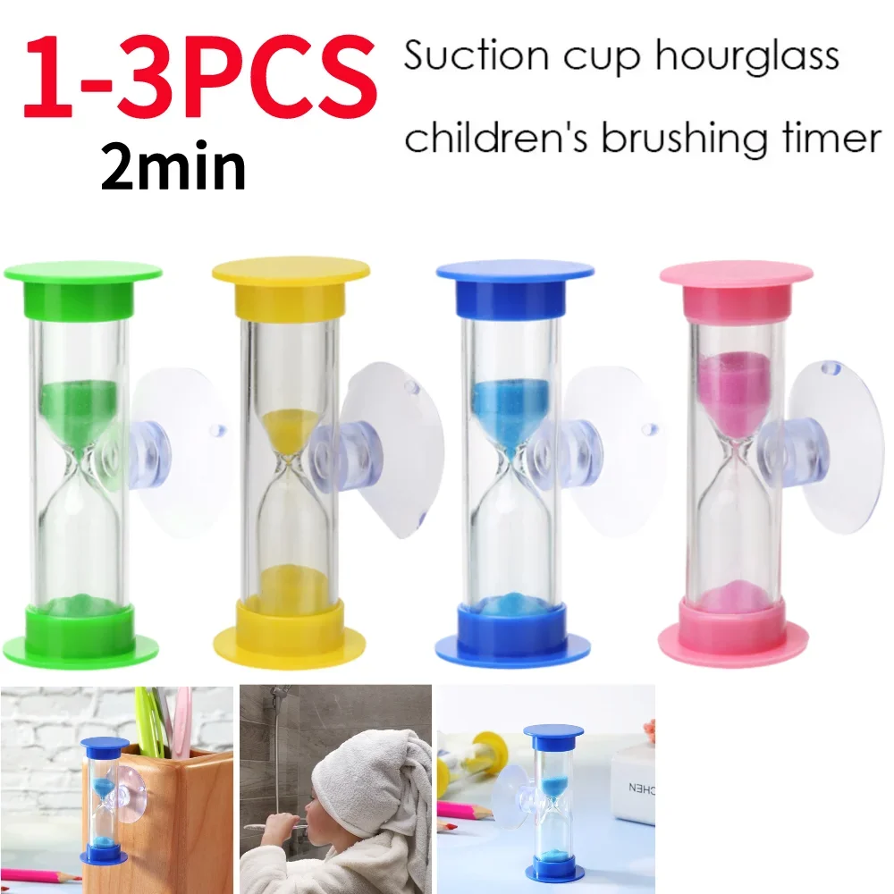 2 Minuten bunte Sanduhr Sanduhr Sanduhr mit Saugnapf Plastik Sanduhren für Kinder Erwachsene perfektes Geschenk 1-3 Stück Image