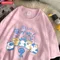 Mode Baumwolle Frauen T-Shirts Cartoons Blow Fan Katze Druck Kurzarm Atmungsaktive Oversize Oansatz Straße Weibliche Kleidung