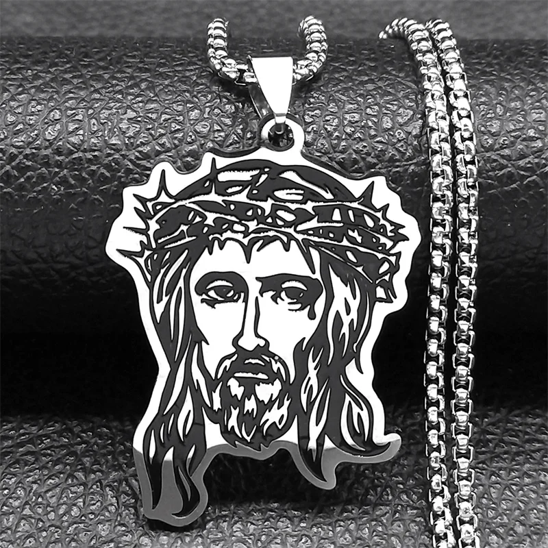 Dornenkrone Jesus Kopf Edelstahl Kette Halskette für Frauen/Männer Silber Farbe Halsketten Schmuck Collier Chaine 2775-qkc Image