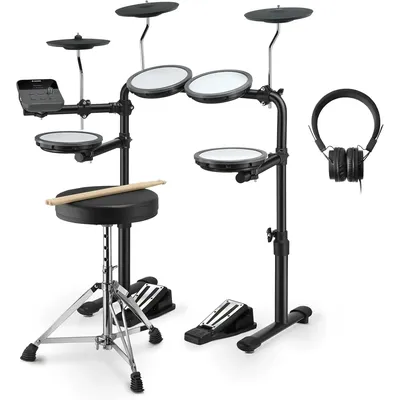 DED-70 Electric Drum Set with 4 Quiet Mesh Drum Pads, 2 Switch Pedal, Portable and Solid Drum Set