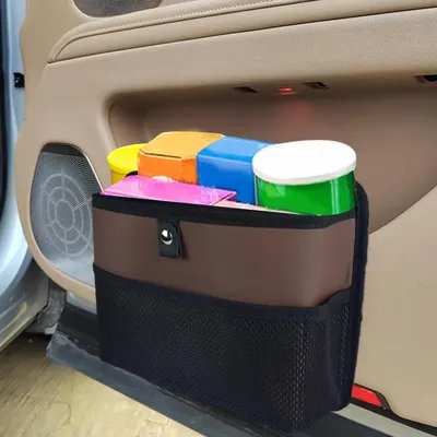 Backseat Car Organizer PU Leather Back Seat Organizers And Storage Garbage Can Car Trash Bin Car