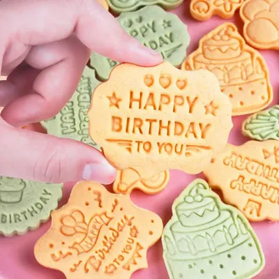 Birthday Cookie Cutters Funny Banner Cookie Press Mold 8x Flower Balloon Happy Birthday Cake Mold