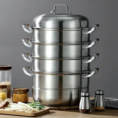 304 Thickened Stainless Steel Steamer, 32cm 5-Layer Stackable Universal Cooking Pot with Lid for