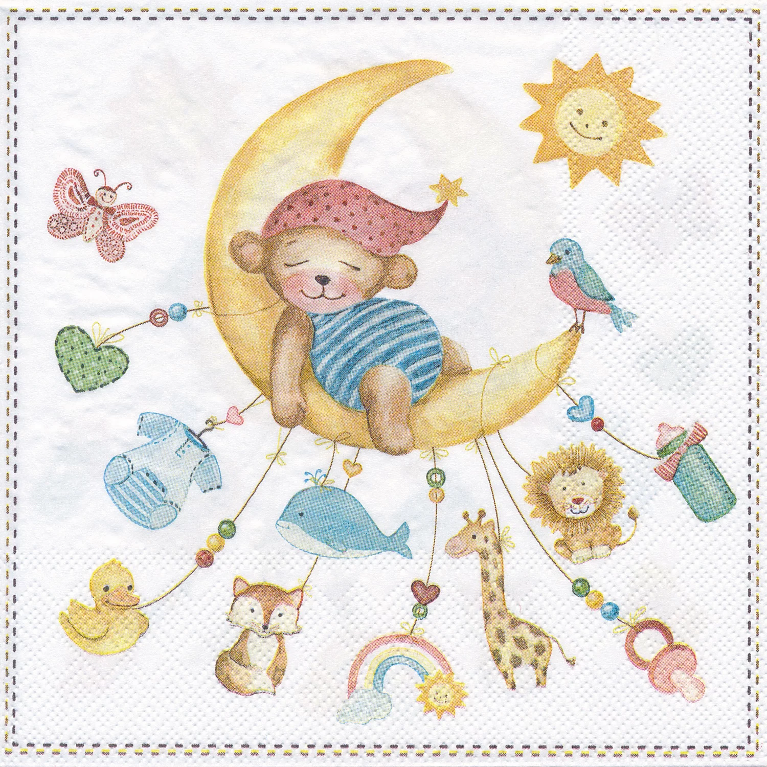 Serviettes en papier "ours sur la lune", 33 x 33 cm, 20 pièces