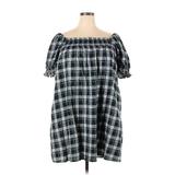 American Eagle Outfitters Casual Dress Off The Shoulder Short sleeves: Green Plaid Dresses - Women's Size 2X-Large