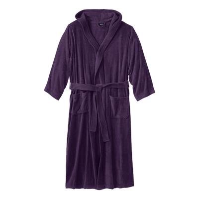 Men's Big & Tall Terry Velour Hooded Maxi Robe by KingSize in Blackberry (Size 5XL/6XL)