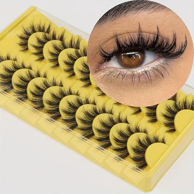 TEMU 10 Pairs Of Cat Eye Lashes Natural Fluffy False Eyelashes Lashes Tail Pull Long Eyelashes Artificial Mink Eyelashes Makeup Extension Eyelashes