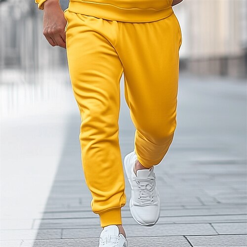 Herren Jogginghose Jogginghose Jogger Fleecehose Hose Winterhose Kordelzug Elastischer Bund Einfarbig Komfort Weich Volle Länge Heim Sport im Freien Täglich Mode Streetwear Gelb Marineblau Image