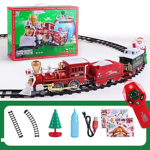 Weihnachtseisenbahn-Set, ferngesteuertes elektrisches Eisenbahnspielzeug mit Rauchlicht und Musik, Kindereisenbahnstrecke mit wiederaufladbarer Batterie, Weihnachtsmann,