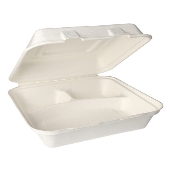 Papstar Menübox 3-geteilt 24x24 cm aus Zuckerrohr 25 Stück weiß, 24x8x24 cm Image