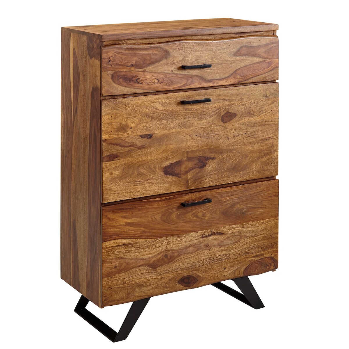 Kommode Sheesham, Highboard, Metallgestell, 3 Schubladen. 80x42x120 cm | Kadima Design Image