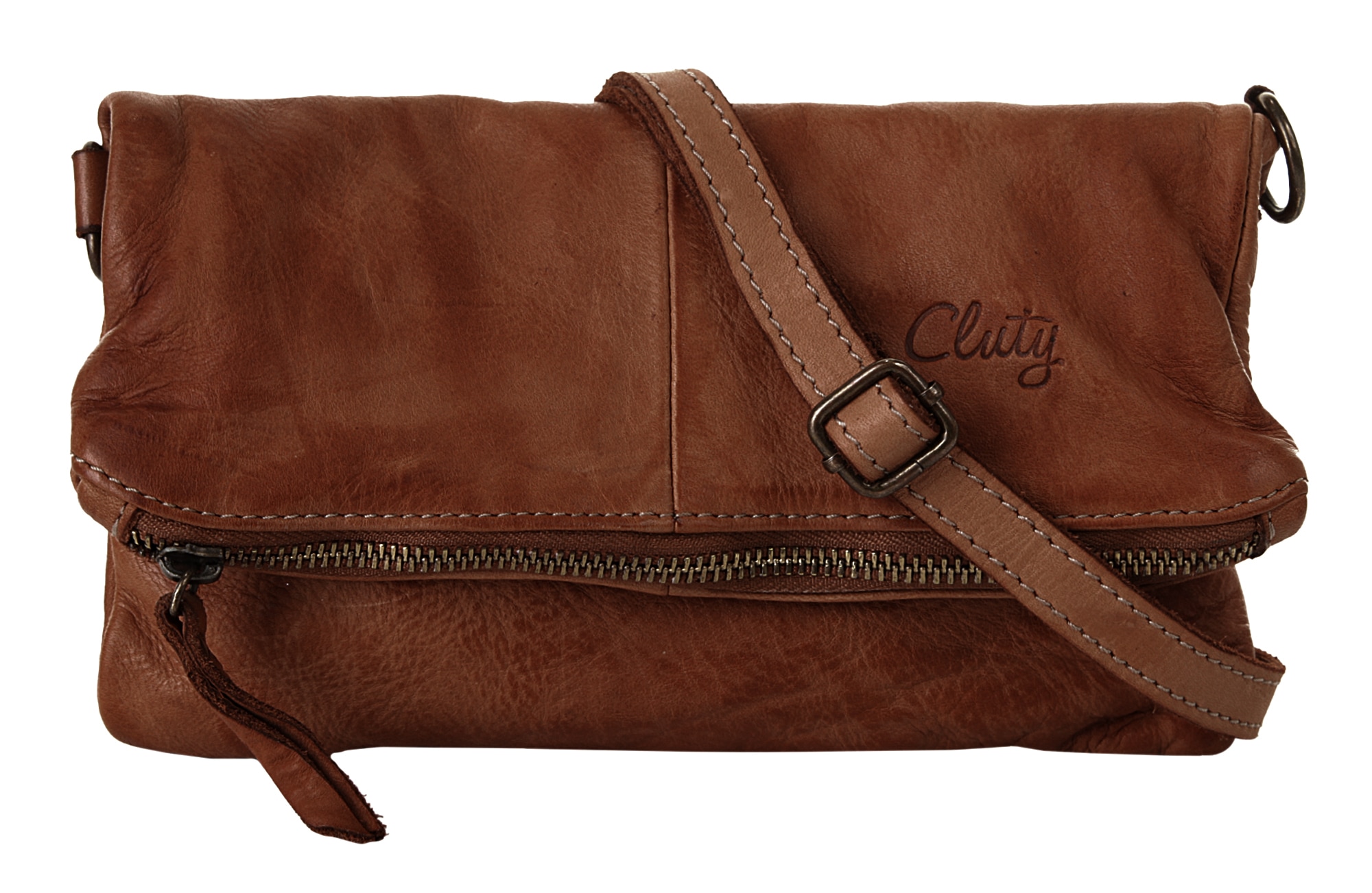 Abendtasche CLUTY, Damen, Gr. B/H/T: 20cm x 13cm x 3cm onesize, braun (cognac), Leder, vintage, Taschen Abendtasche, echt Leder, Made in Italy