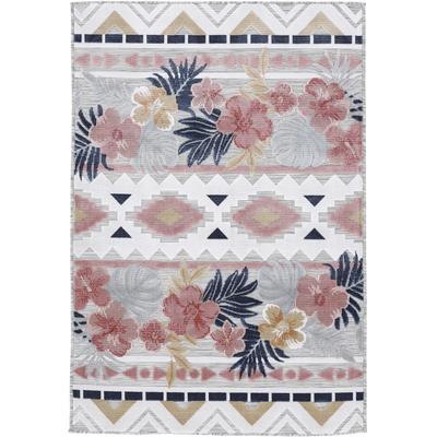 Teppich CARPETFINE "Deja 101", bunt (multi), B:120cm H:4mm L:170cm, Polypropylen, Teppiche, robustes Flachgewebe, Floral Palmenblätter, In- und Outdoor, Läufer Image