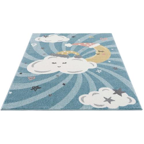 Kinderteppich CARPET CITY ""Anime9380"" Teppiche Gr. B: 140cm, 11mm, L: 200cm, blau Kinder Spielteppich Teppich Mond, Wolken, Sterne, Weicher Flor