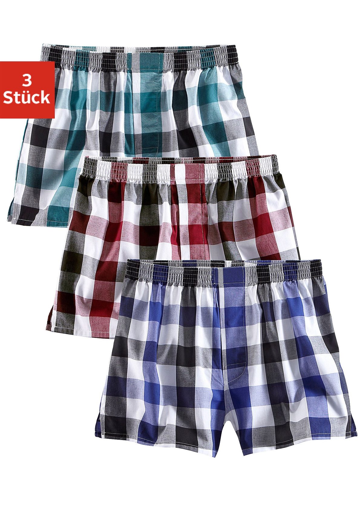 Boxer LE JOGGER "Boxershorts für Jungen", Kinder, Gr. 170/176, bunt, Webqualität, Obermaterial: 100% Baumwolle, kariert, weit, Unterhosen, lässiger Style in bequemer Passform Image