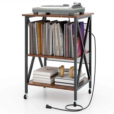 Record Player Stand Turntable Stand with Built-in Charging Station