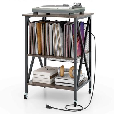 Record Player Stand Turntable Stand with Built-in Charging Station