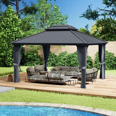 Kozyard Caesar Hardtop Gazebo with Steel Roof, Netting and Curtain