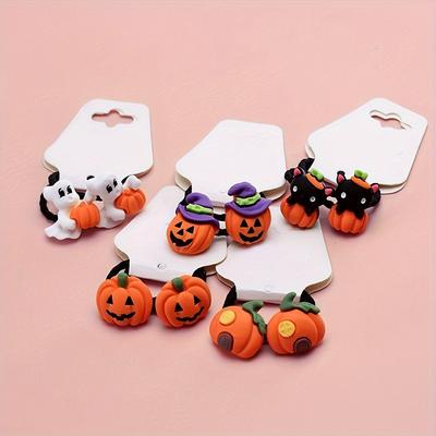 TEMU 10pcs Cute Pumpkin Hair Ties For Girls - Soft Terry Cloth, Parties & All