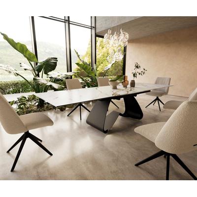 DELIFE Esstisch Edge 200-300x100 Keramik Calacatta Luxe Weiß-Gold-Grau W-Gestell Schwarz ausziehbar, Esstische