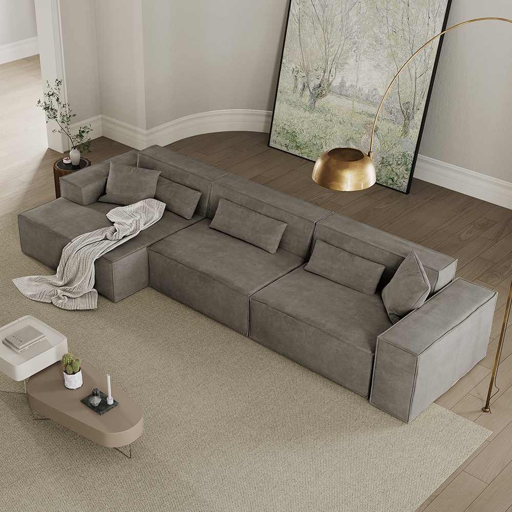 128.35"Electric Slide Out Couch Power Sofa Bed Modular Sleeper Sofa, Sectional Sofa Bed Couch with Track Arm, 5 Couch Pillows, Anti-scratch & Water-proof, Dark Gray