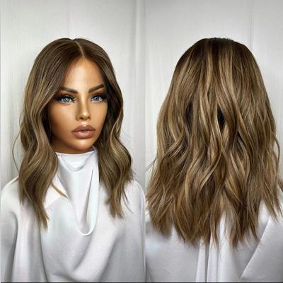 Remy Human Hair 13x4 Lace Front Wig Short Bob Brazilian Hair Wavy Multi-color Wig 130% 150% Density Highlighted / Balayage Hair Natural Hairline 100% Virgin Glueless Pre-Plucked For Women Medium