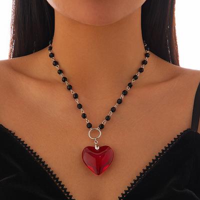 Pendant Necklace Acrylic Women's Elegant Punk Beads Cute Heart Shape Necklace For Party Halloween Street